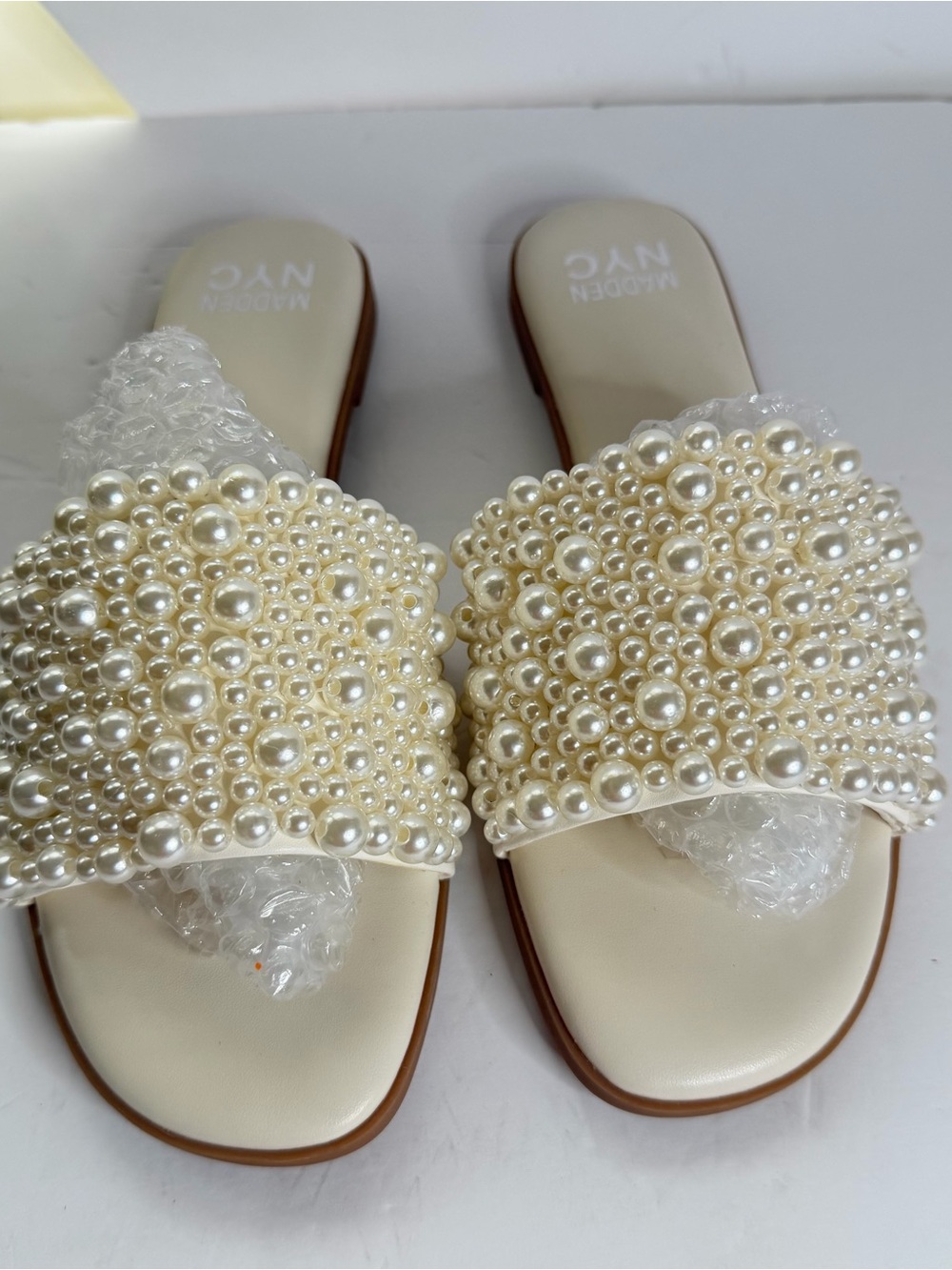 Beaded Pearl Ivory Slide Sandals - Women
